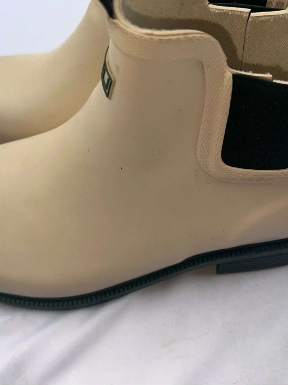 JBU Women’s Chelsea Rain Boots in Beige with Black Pull Tabs